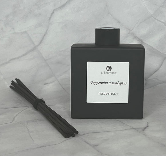 PEPPERMINT EUCALYPTUS REED DIFFUSER MATTE BLACK SQUARE BOTTLE